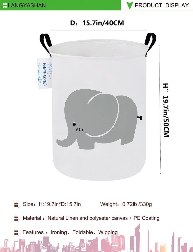 LANGYASHAN Laundry Basket Canvas Fabric Collapsible Organizer Basket for Storage Bin Toy Bins Gift Baskets Bedroom Clothes Children Nursery Hamper (Elephant) - Image 2